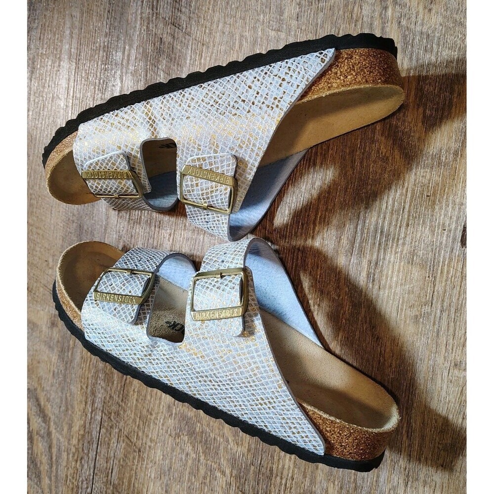 Birkenstock Arizona Sandals 41 EU / 10 US Blue Shiny Python Two Strap Slides - Picture 8 of 11
